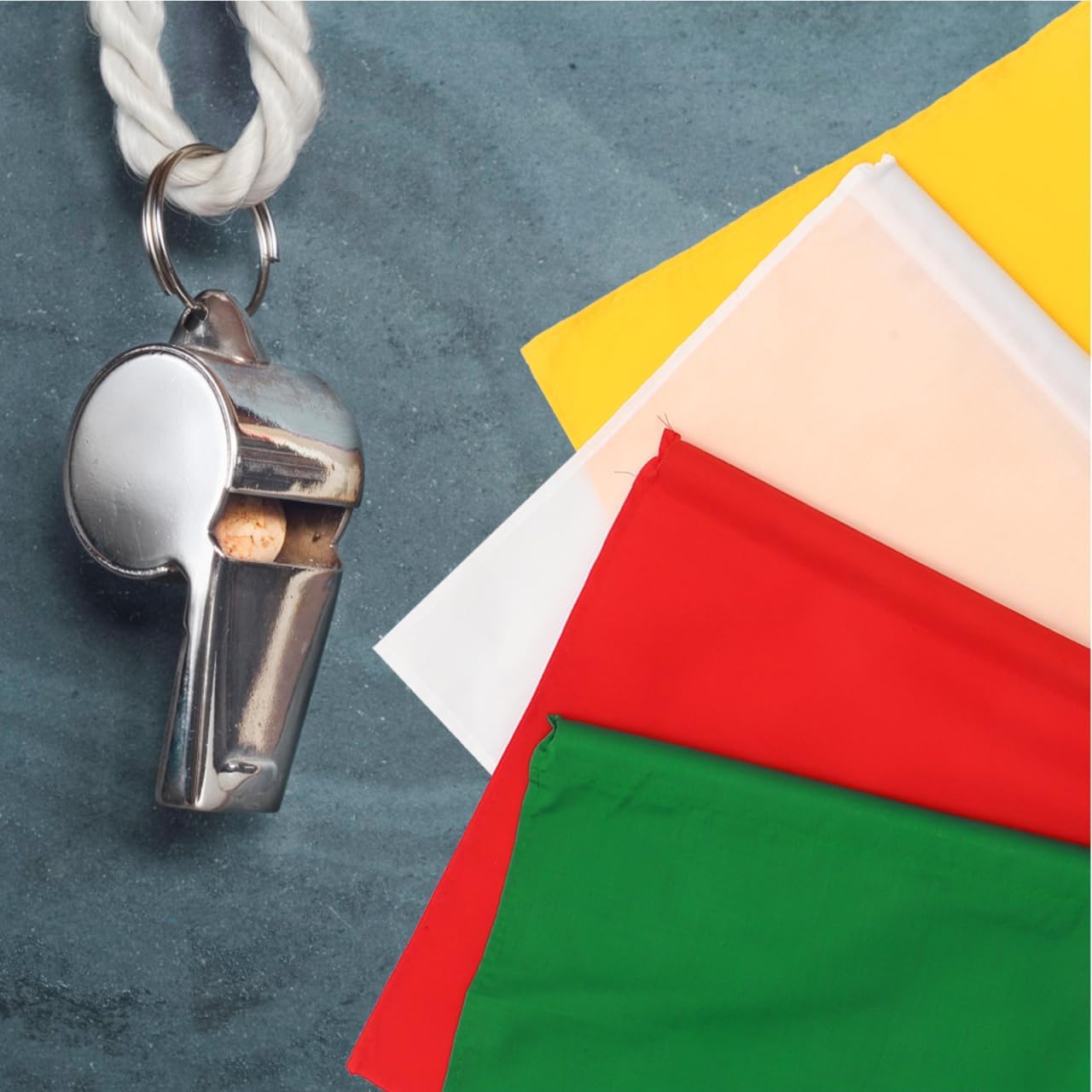Soccer Referee Flags Football Track and Field Officials Signal Hand Flags 4 Color Set with Sponge Grip Stainless Steel Pole for Sports Match (Red, Green, Yellow, White)