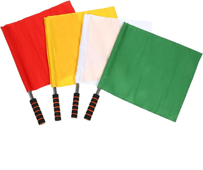 Soccer Referee Flags Football Track and Field Officials Signal Hand Flags 4 Color Set with Sponge Grip Stainless Steel Pole for Sports Match (Red, Green, Yellow, White)