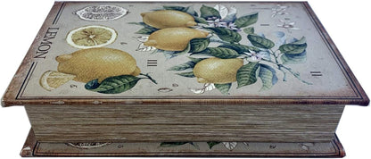 LEMON Decorative Book Box Stash Box Leather Over Wood Lemon Plant Handmade Keepsake