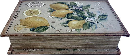 LEMON Decorative Book Box Stash Box Leather Over Wood Lemon Plant Handmade Keepsake