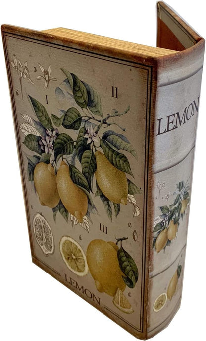 LEMON Decorative Book Box Stash Box Leather Over Wood Lemon Plant Handmade Keepsake
