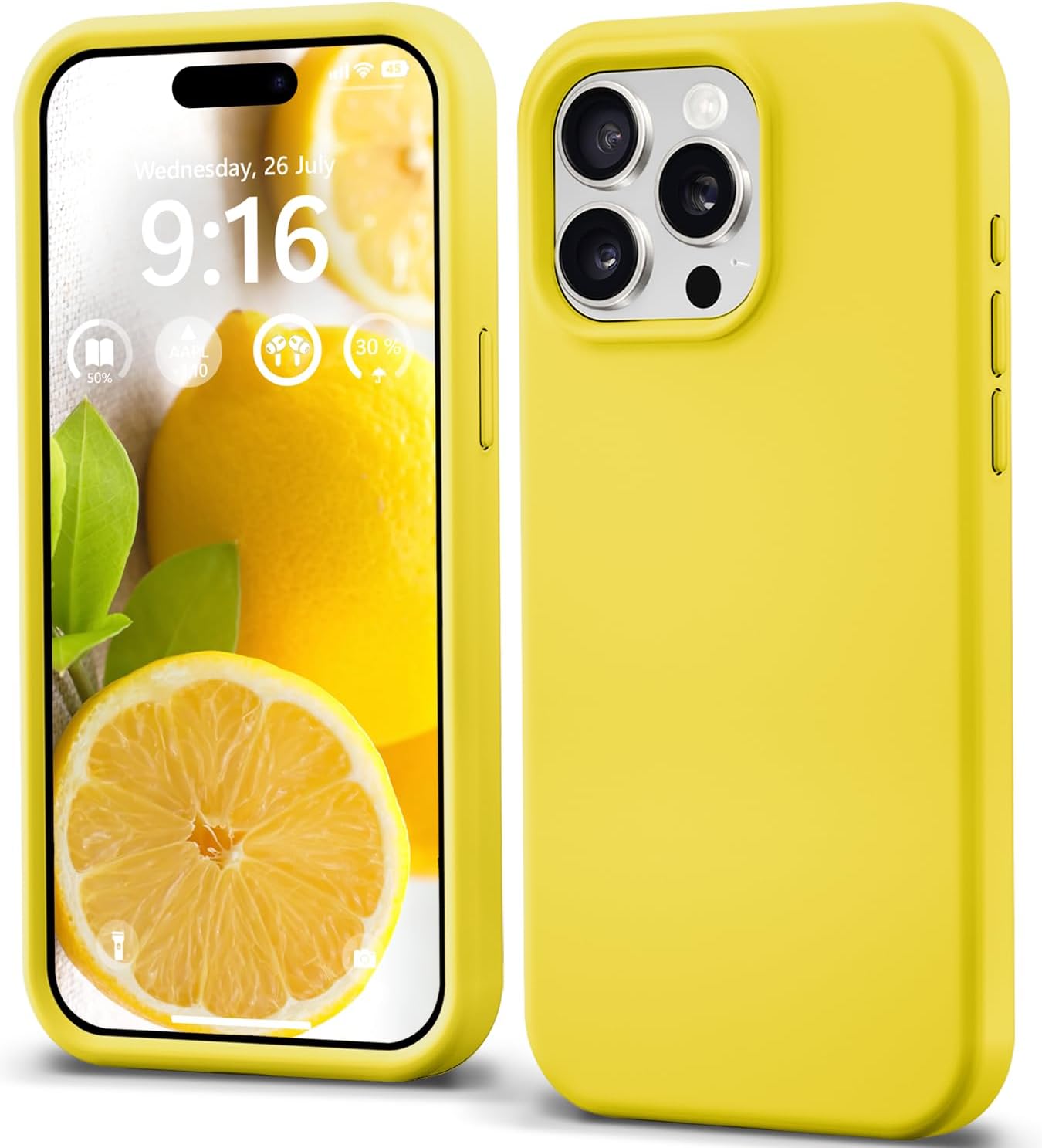 Compatible with iPhone 15 Pro Case Yellow, Liquid Silicone Case Phone Cover Slim Protective, Soft Anti-Scratch Bright Lemon Citron Butter Cute [Shockproof] 6.1 inch 15Pro- Yellow