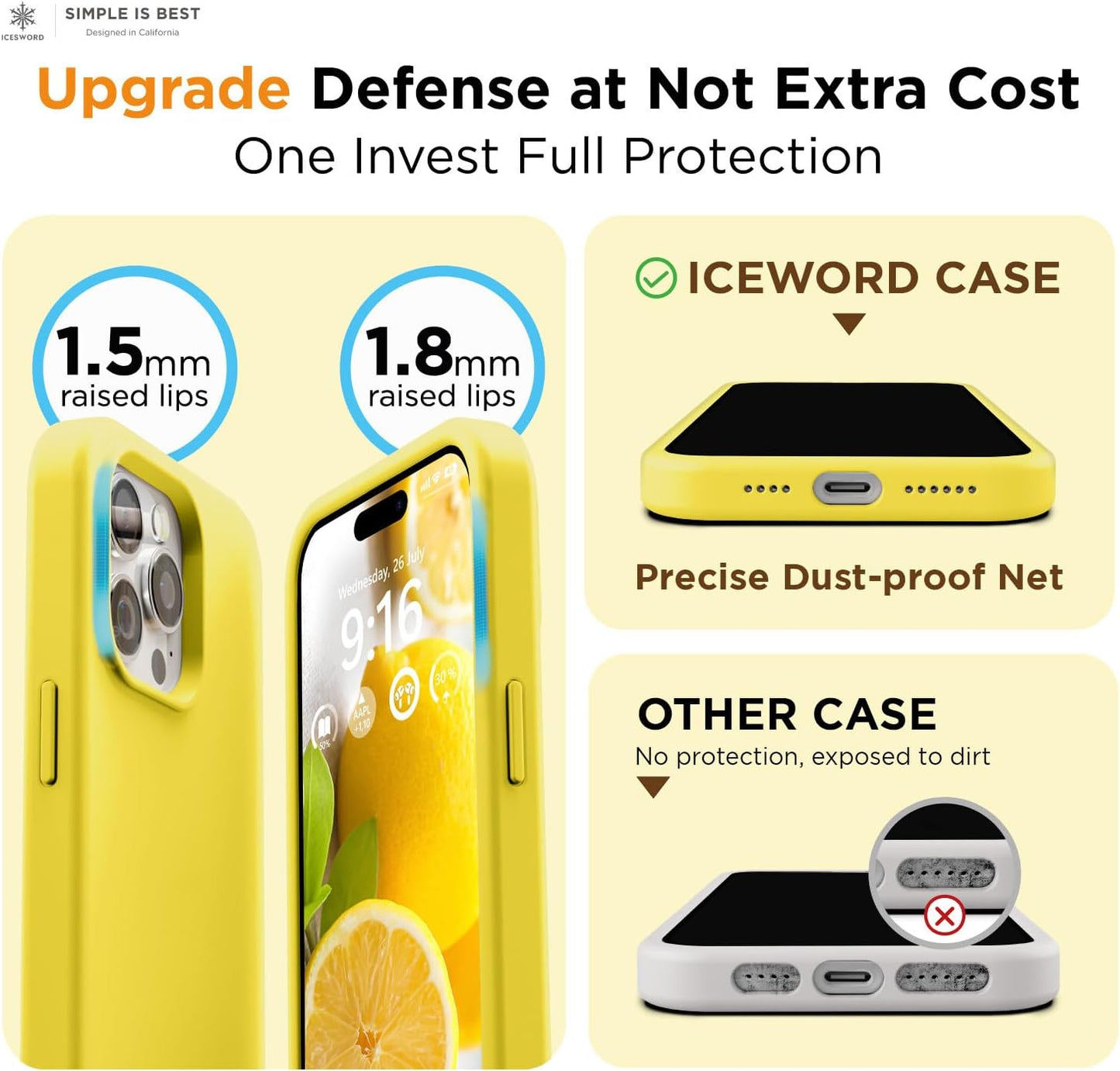 Compatible with iPhone 15 Pro Case Yellow, Liquid Silicone Case Phone Cover Slim Protective, Soft Anti-Scratch Bright Lemon Citron Butter Cute [Shockproof] 6.1 inch 15Pro- Yellow
