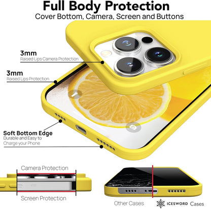 Compatible with iPhone 15 Pro Case Yellow, Liquid Silicone Case Phone Cover Slim Protective, Soft Anti-Scratch Bright Lemon Citron Butter Cute [Shockproof] 6.1 inch 15Pro- Yellow