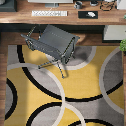 Contemporary Abstract Circles Area Rug, Carpet with Jute Backing for Entryway, Kitchen, or Small Bedroom, Yellow, 3'3" x 5'