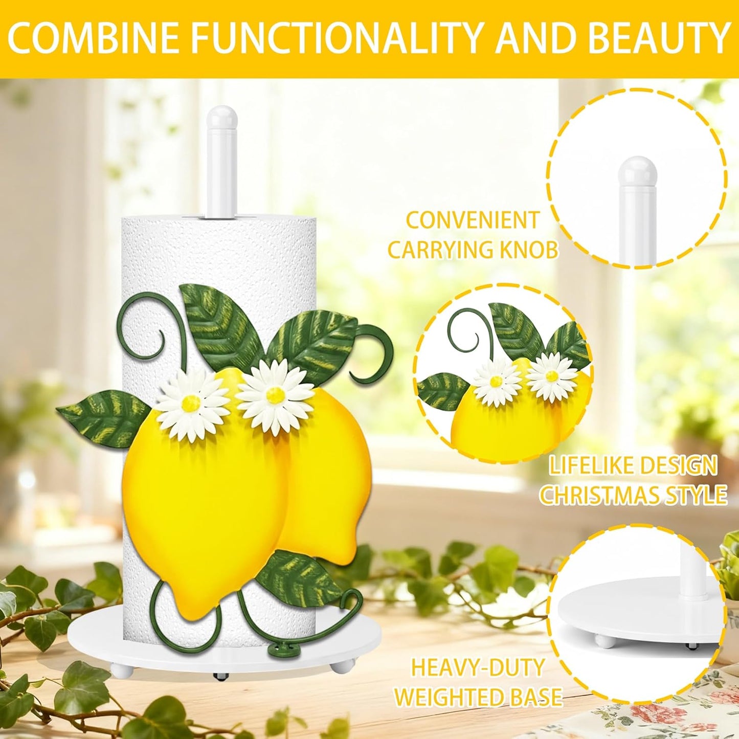 Lemon Paper Towel Holder, Spring Summer Lemon Decor for Countertop Cute Farmhouse Home Table, Housewarming Birthday Gifts Yellow