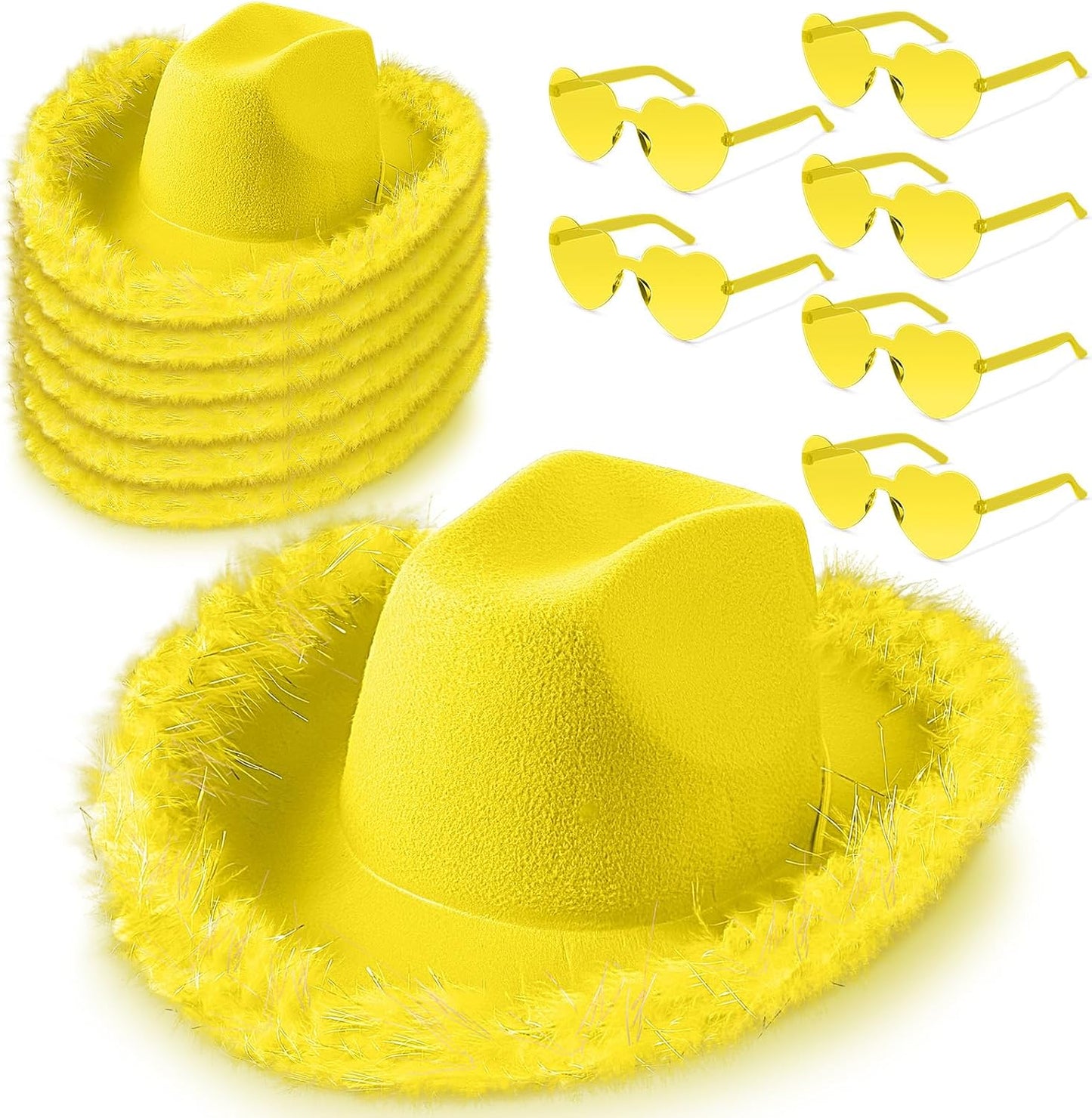 Cowboy Hat Cowgirl Hat with Feathers and Heart Sunglasses for Bachelorette Party, Costume Party