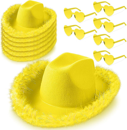 Cowboy Hat Cowgirl Hat with Feathers and Heart Sunglasses for Bachelorette Party, Costume Party