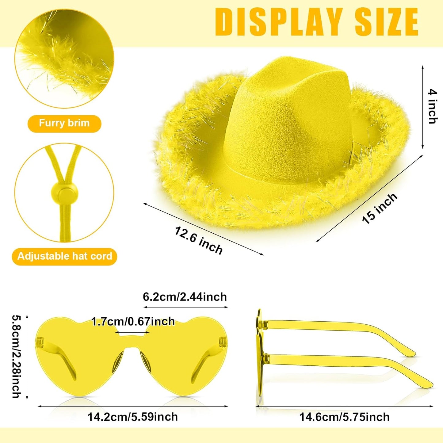 Cowboy Hat Cowgirl Hat with Feathers and Heart Sunglasses for Bachelorette Party, Costume Party