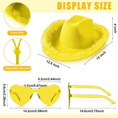 Cowboy Hat Cowgirl Hat with Feathers and Heart Sunglasses for Bachelorette Party, Costume Party