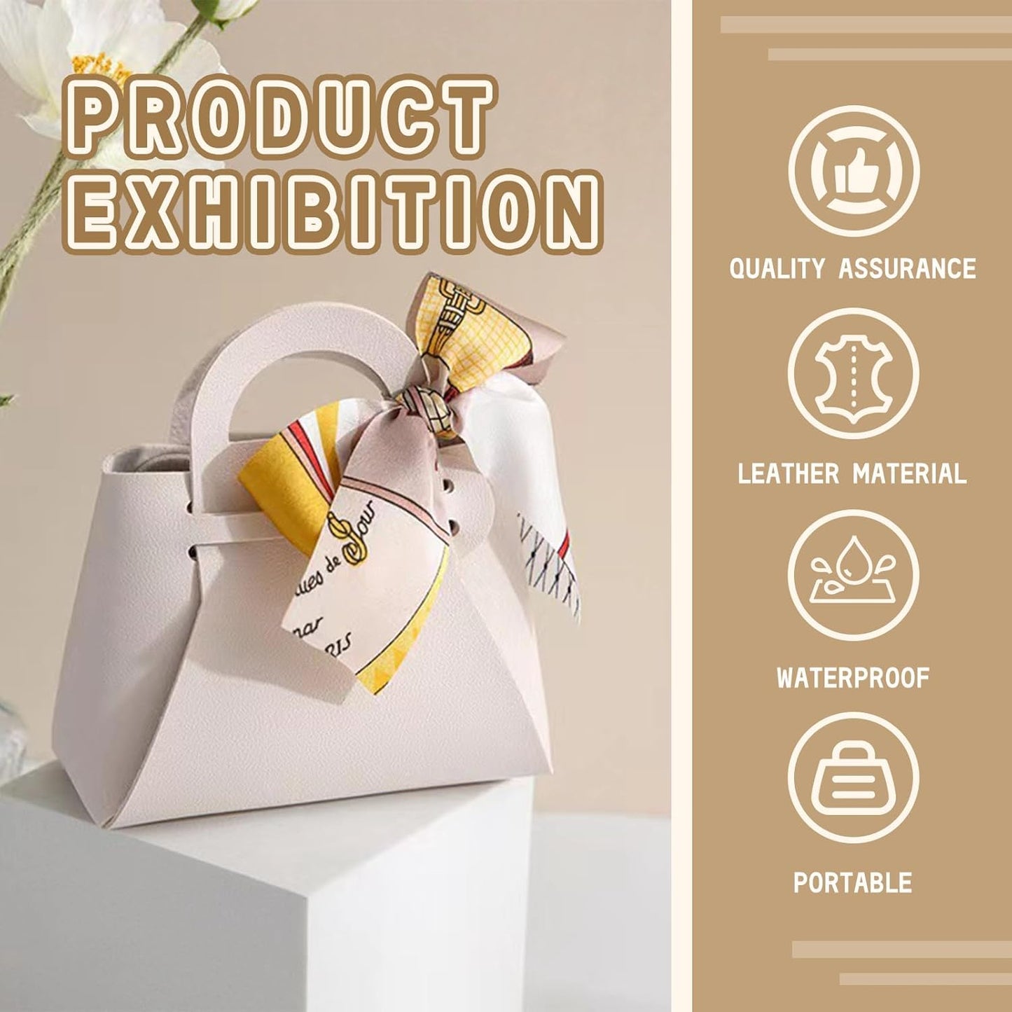 12 Pack Leather Ribbon Candy Bag Gift Bags PU Wedding Gift Bags with Handle Ribbon Reusable Party Favor Boxes for Weddings Birthdays Christmas Baby Showers Halloween(Yellow)