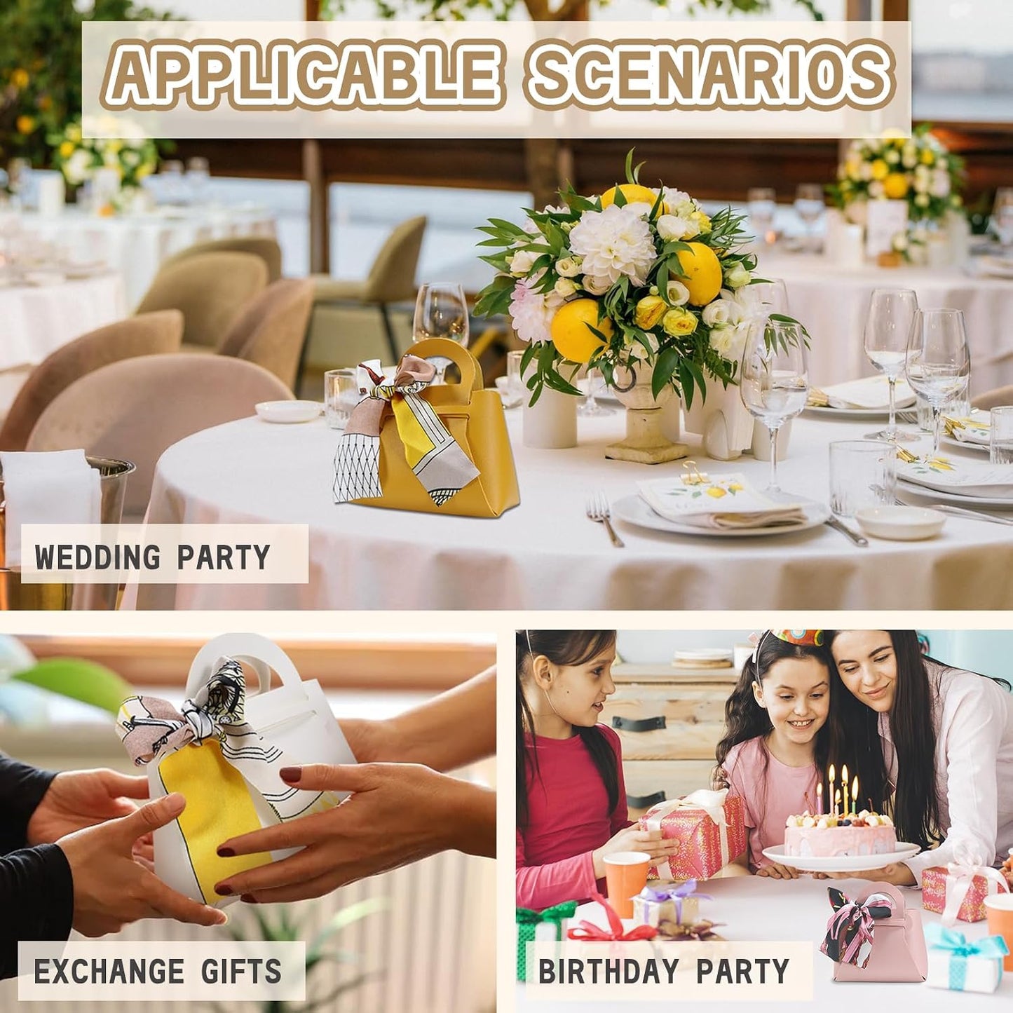 12 Pack Leather Ribbon Candy Bag Gift Bags PU Wedding Gift Bags with Handle Ribbon Reusable Party Favor Boxes for Weddings Birthdays Christmas Baby Showers Halloween(Yellow)