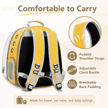 Cat Backpack Carrier Back Expandable Bubble Pet Carrier Backpack for Large Cat, Kitten and Dog, Designed for Hiking, Travelling and Outdoor Use (Back Expandable-Yellow)