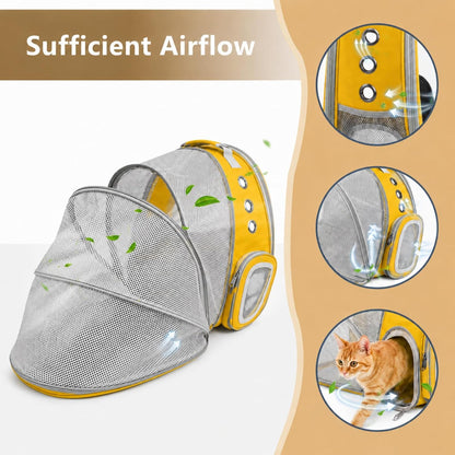 Cat Backpack Carrier Back Expandable Bubble Pet Carrier Backpack for Large Cat, Kitten and Dog, Designed for Hiking, Travelling and Outdoor Use (Back Expandable-Yellow)