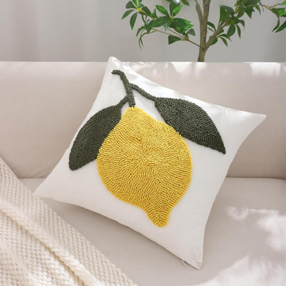 Embroidered Throw Pillow Covers 18x18 Pack of 2 Yellow Lemon Pillow Cushion Cases Farmhouse Decor Square Tufted Pillowcases for Summer Sofa Couch Bedroom