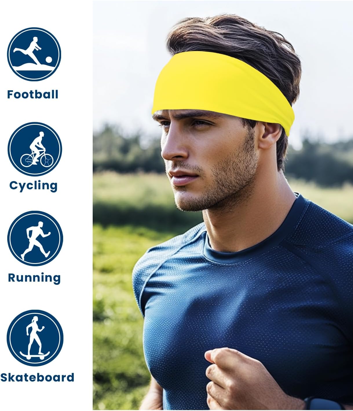 Headband for Men & Women, Sweat Wicking Sports Sweatband Headbands, Workout Running Training Yoga Basketball Hairband