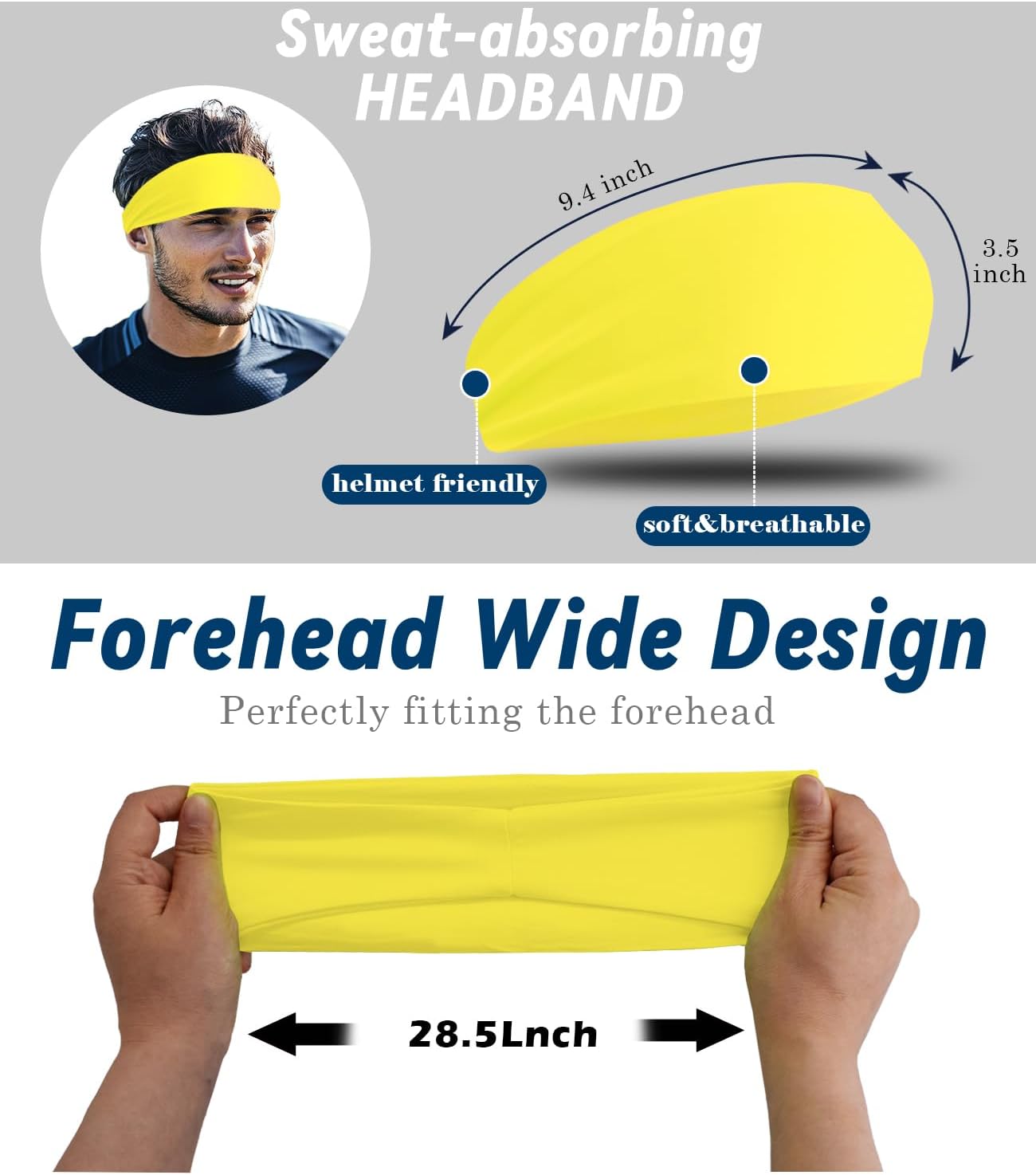 Headband for Men & Women, Sweat Wicking Sports Sweatband Headbands, Workout Running Training Yoga Basketball Hairband