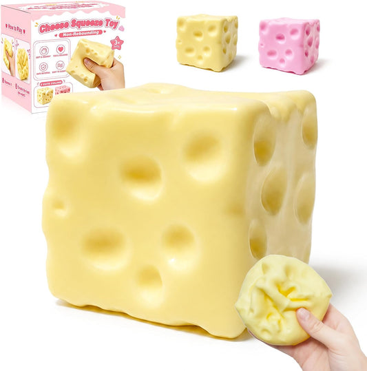 Cheese Squishy Toy - Formable No-Rebound Soft 2.76 Inche Squeeze Cheese Toy | Fidget Squishy Cheese, Two Color Options, Soft Flexible Elastic Rubber Classroom Gift for Kids,Sensory Desk Toy for Adults