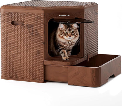 Gradner Pet Cat Litter Tray, Odour-Resistant Enclosed Cat Litter Box (Plastic Little Box)