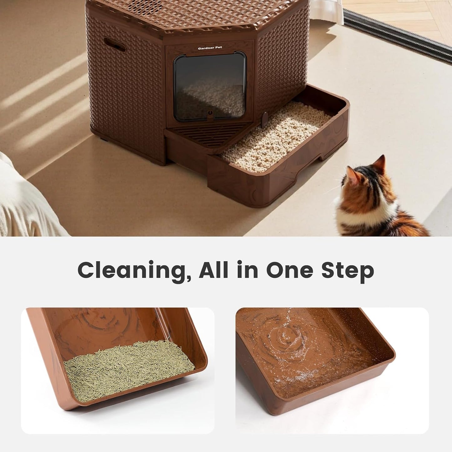 Gradner Pet Cat Litter Tray, Odour-Resistant Enclosed Cat Litter Box (Plastic Little Box)