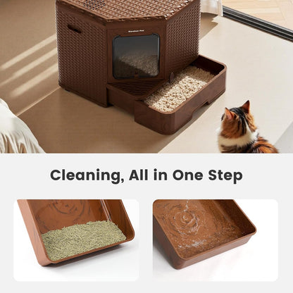 Gradner Pet Cat Litter Tray, Odour-Resistant Enclosed Cat Litter Box (Plastic Little Box)