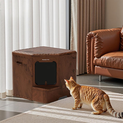 Gradner Pet Cat Litter Tray, Odour-Resistant Enclosed Cat Litter Box (Plastic Little Box)