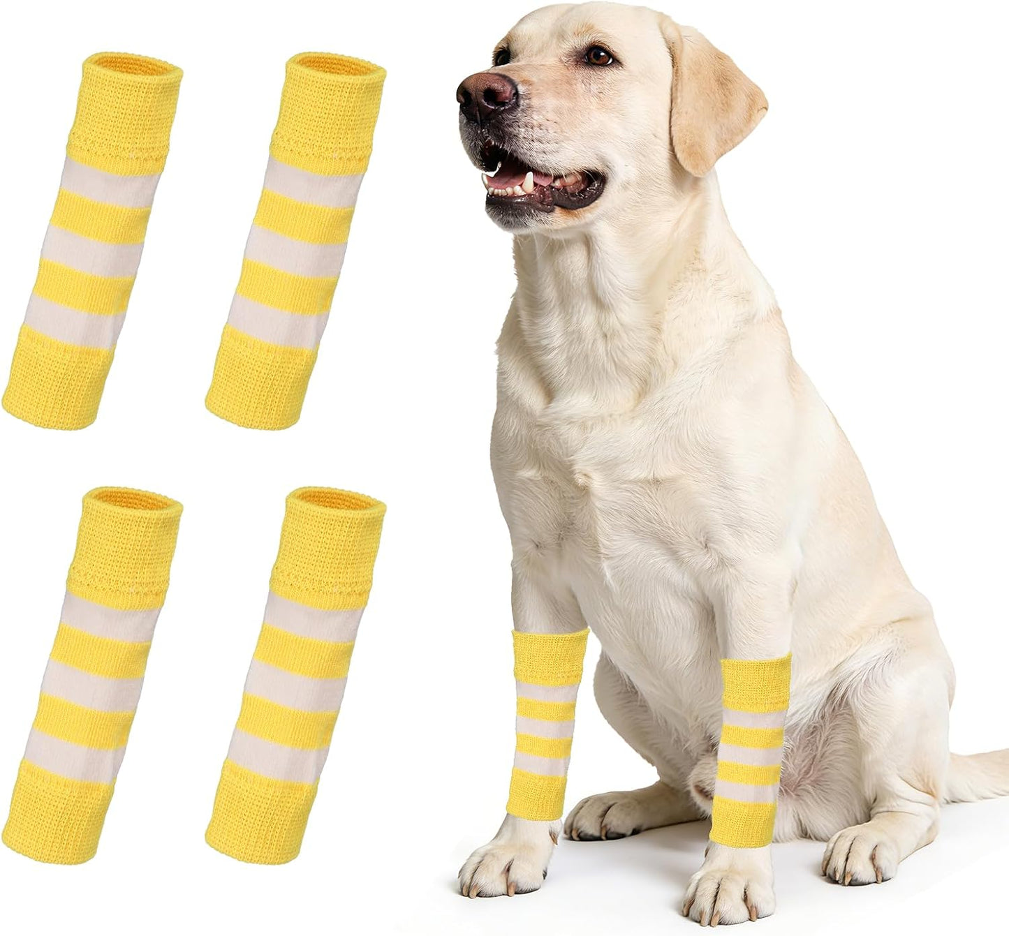Dog Leg Warmers, Soft Dog Elbow Protector Sleeve Joint Protection Striped Winter Warm Knitted Pet Leg Socks, (Yellow, L, 4Pcs), Intended for Small/Medium/Large Puppies Cats