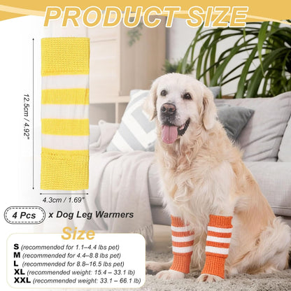 Dog Leg Warmers, Soft Dog Elbow Protector Sleeve Joint Protection Striped Winter Warm Knitted Pet Leg Socks, (Yellow, L, 4Pcs), Intended for Small/Medium/Large Puppies Cats