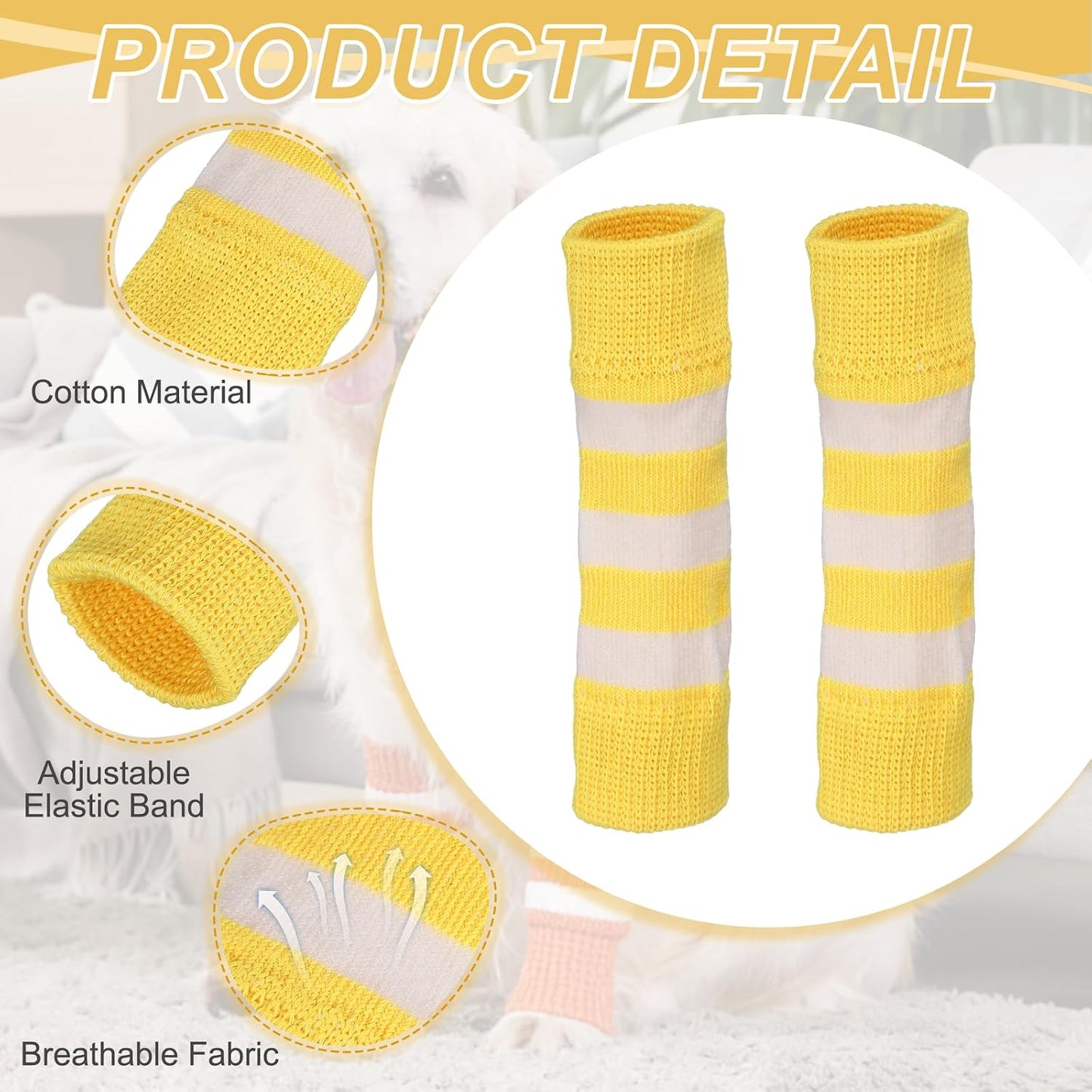 Dog Leg Warmers, Soft Dog Elbow Protector Sleeve Joint Protection Striped Winter Warm Knitted Pet Leg Socks, (Yellow, L, 4Pcs), Intended for Small/Medium/Large Puppies Cats