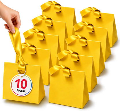 Small Gift Bags with Handles Ribbons 10PCS Yellow Gift Bags for Candy Goodie Jewelry Party Favor, Cute Gifts Wrap Bag for Women Birthday Party Baby Bridal Shower Graduation Wedding 7.9x3.5x7.1