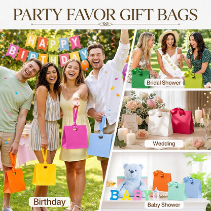 Small Gift Bags with Handles Ribbons 10PCS Yellow Gift Bags for Candy Goodie Jewelry Party Favor, Cute Gifts Wrap Bag for Women Birthday Party Baby Bridal Shower Graduation Wedding 7.9x3.5x7.1