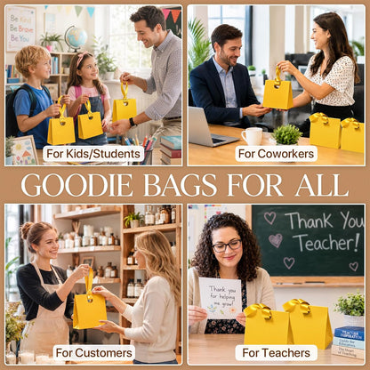 Small Gift Bags with Handles Ribbons 10PCS Yellow Gift Bags for Candy Goodie Jewelry Party Favor, Cute Gifts Wrap Bag for Women Birthday Party Baby Bridal Shower Graduation Wedding 7.9x3.5x7.1