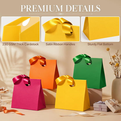 Small Gift Bags with Handles Ribbons 10PCS Yellow Gift Bags for Candy Goodie Jewelry Party Favor, Cute Gifts Wrap Bag for Women Birthday Party Baby Bridal Shower Graduation Wedding 7.9x3.5x7.1