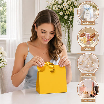 Small Gift Bags with Handles Ribbons 10PCS Yellow Gift Bags for Candy Goodie Jewelry Party Favor, Cute Gifts Wrap Bag for Women Birthday Party Baby Bridal Shower Graduation Wedding 7.9x3.5x7.1