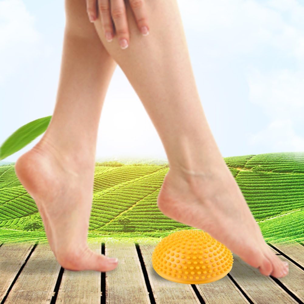 PVC Semi-Circular Durian Ball Inflatable Half Yoga Balls Massage Point Fitball Exercises Trainer Fitness Balance Ball(Yellow)