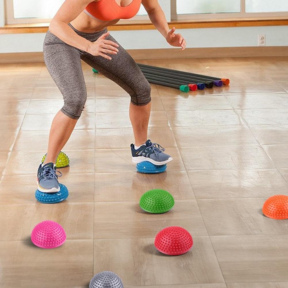 PVC Semi-Circular Durian Ball Inflatable Half Yoga Balls Massage Point Fitball Exercises Trainer Fitness Balance Ball(Yellow)