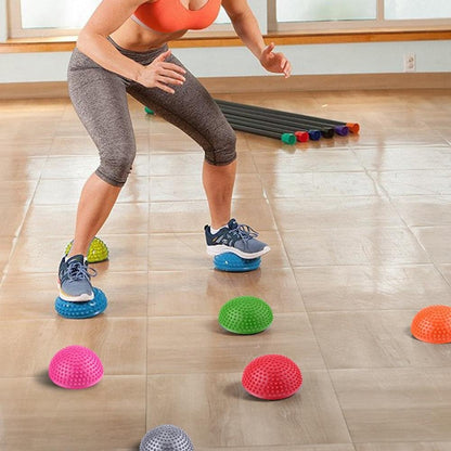 PVC Semi-Circular Durian Ball Inflatable Half Yoga Balls Massage Point Fitball Exercises Trainer Fitness Balance Ball(Yellow)