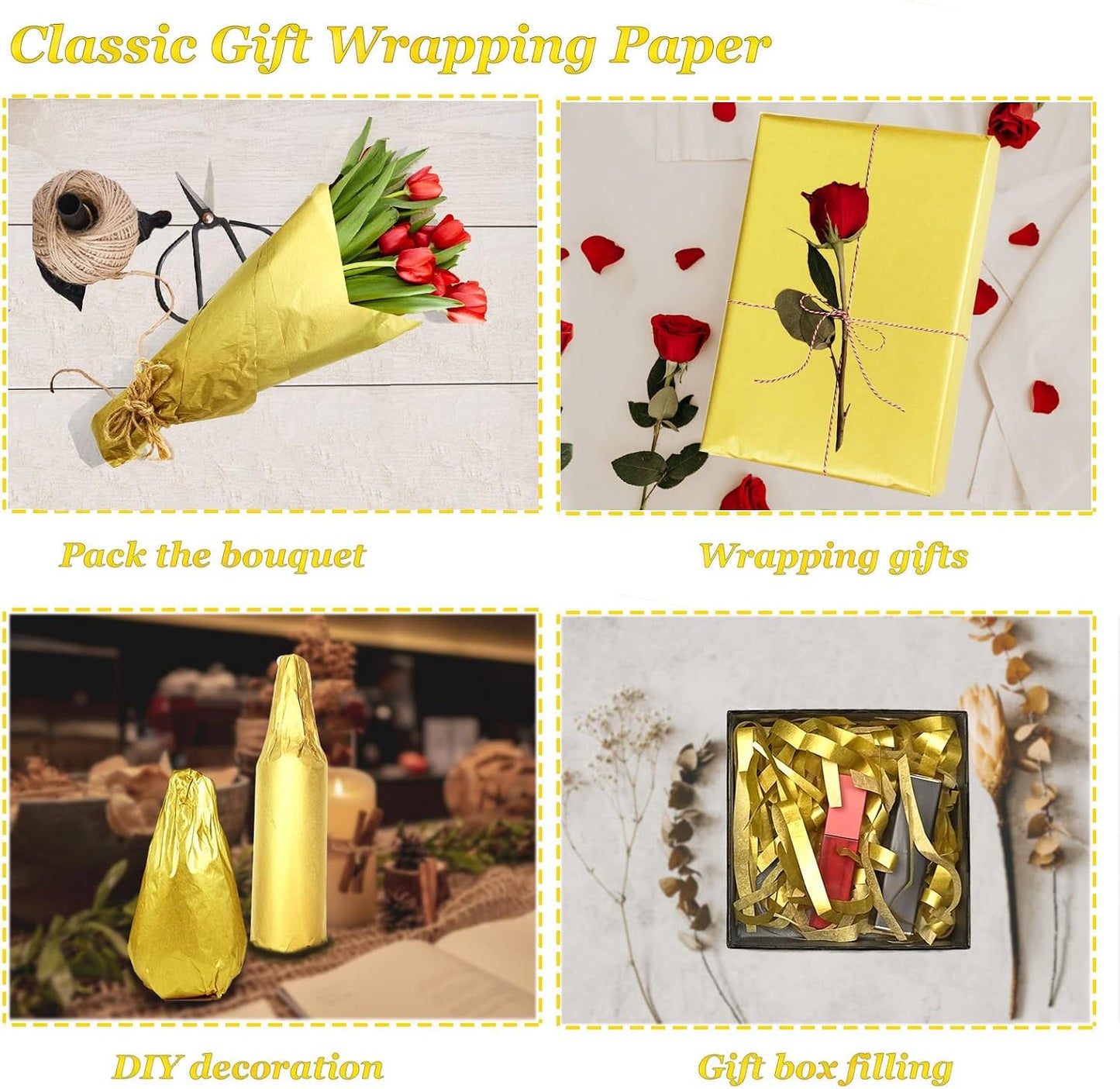 100 Sheets Yellow Tissue Paper Artdly 14 x 20 Inches Yellow Wrapping Paper Bulk for Weddings Birthday DIY Project Christmas