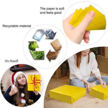100 Sheets Yellow Tissue Paper Artdly 14 x 20 Inches Yellow Wrapping Paper Bulk for Weddings Birthday DIY Project Christmas