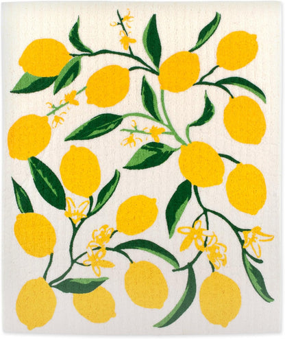Swedish Dishcloths for Kitchen & Cleaning, Reusable, Machine Washable & Dishwasher Safe, Biodegradable, 7.75 x 6.75, Lemons, 3 Piece