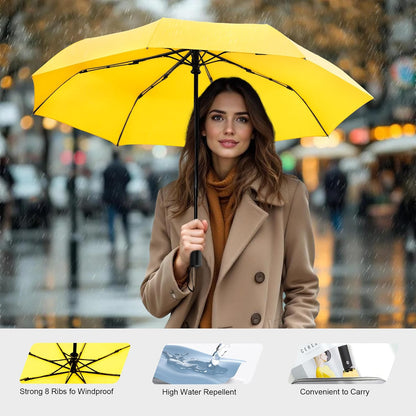 Travel Umbrella - Compact Umbrella for Rain - Perfect Large Auto Folding Umbrella - Ideal Car umbrella, Small umbrella, and Travel Companion