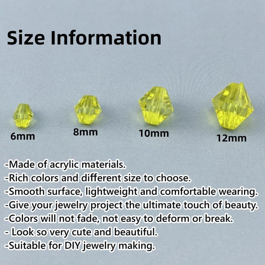 1000pcs 6mm Acrylic Bicone Beads Faceted Acrylic Crystal Spacer Beads for Bracelet Necklace Earring Keychain Jewelry Making Crafts(Lemon Yellow)