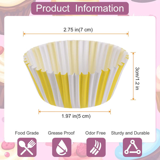 200 Count Cupcake Liners Yellow Stripe Cupcake Cups Standard Size Muffins Liners Papers Baking Cups Wrappers Greaseproof for Party Wedding Birthday