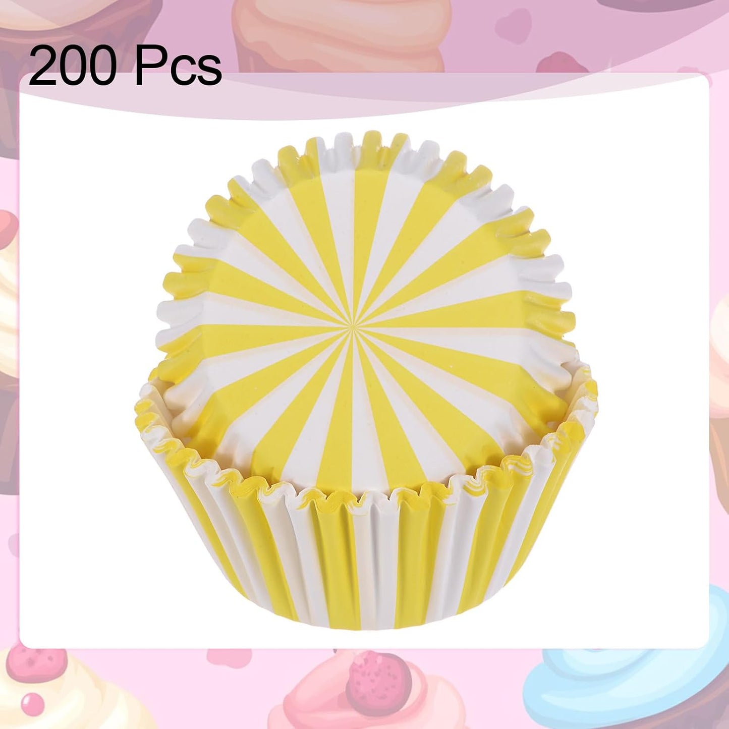 200 Count Cupcake Liners Yellow Stripe Cupcake Cups Standard Size Muffins Liners Papers Baking Cups Wrappers Greaseproof for Party Wedding Birthday