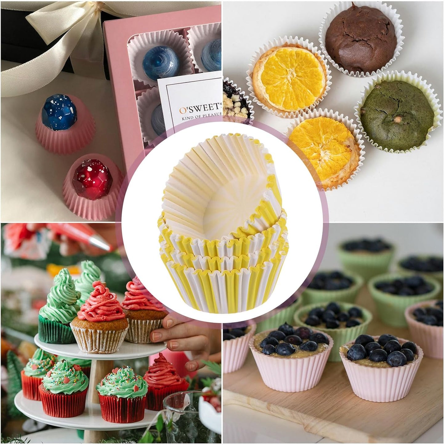 200 Count Cupcake Liners Yellow Stripe Cupcake Cups Standard Size Muffins Liners Papers Baking Cups Wrappers Greaseproof for Party Wedding Birthday