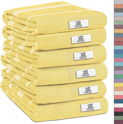 Turkish Hand Towels - Set of 6 | 18" x 30" - Decorative Boho Turkish Hand Towel for Bathroom, Kitchen, Guest, Face, Hair, Tea, Dishcloth (Sultan, Yellow)