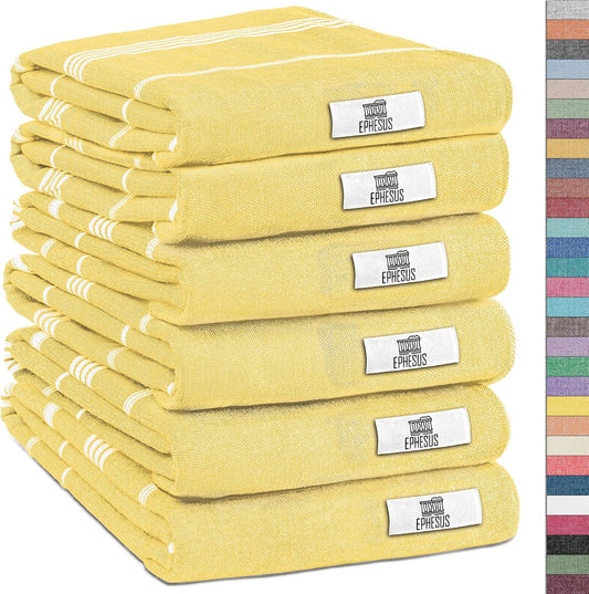 Turkish Hand Towels - Set of 6 | 18" x 30" - Decorative Boho Turkish Hand Towel for Bathroom, Kitchen, Guest, Face, Hair, Tea, Dishcloth (Sultan, Yellow)