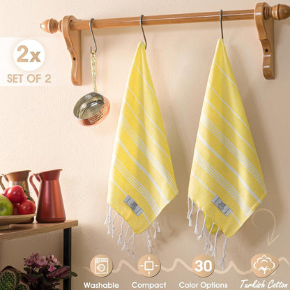 Turkish Hand Towels - Set of 6 | 18" x 30" - Decorative Boho Turkish Hand Towel for Bathroom, Kitchen, Guest, Face, Hair, Tea, Dishcloth (Sultan, Yellow)