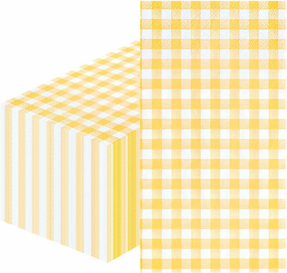 25 Pieces 3-ply Yellow Gingham Napkins 13 x 15.7 Inches Guest Bathroom Napkins Disposable Hand Towels for Bathroom Wedding Birthday Party Paper Dinner Napkins