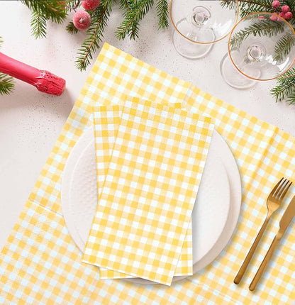 25 Pieces 3-ply Yellow Gingham Napkins 13 x 15.7 Inches Guest Bathroom Napkins Disposable Hand Towels for Bathroom Wedding Birthday Party Paper Dinner Napkins